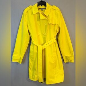 Kenneth Cole Reaction Trench Coat Womens XXL Yellow Double Breasted Belted Midi